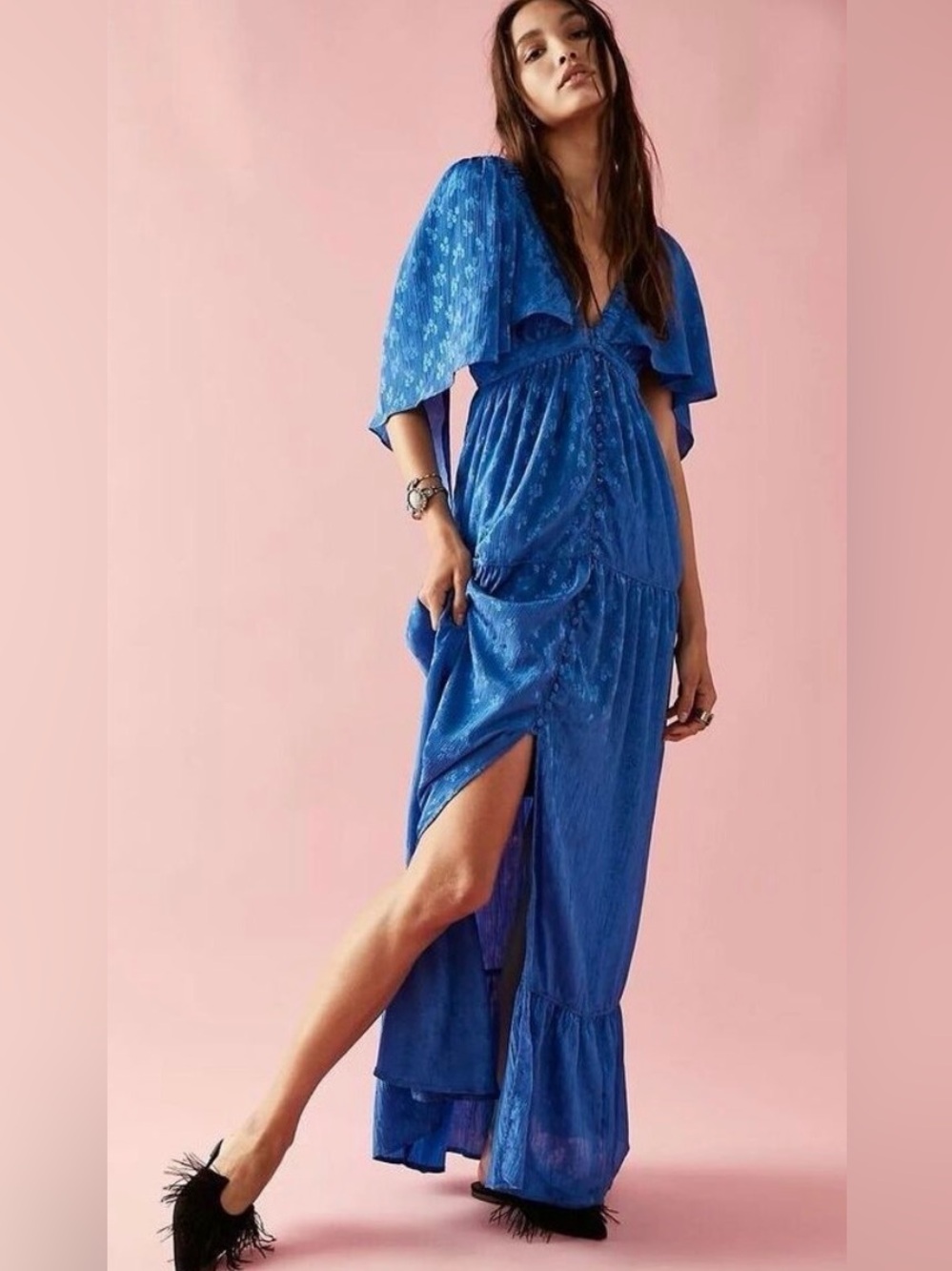 Free People Cha Cha Maxi Dress blue sz S